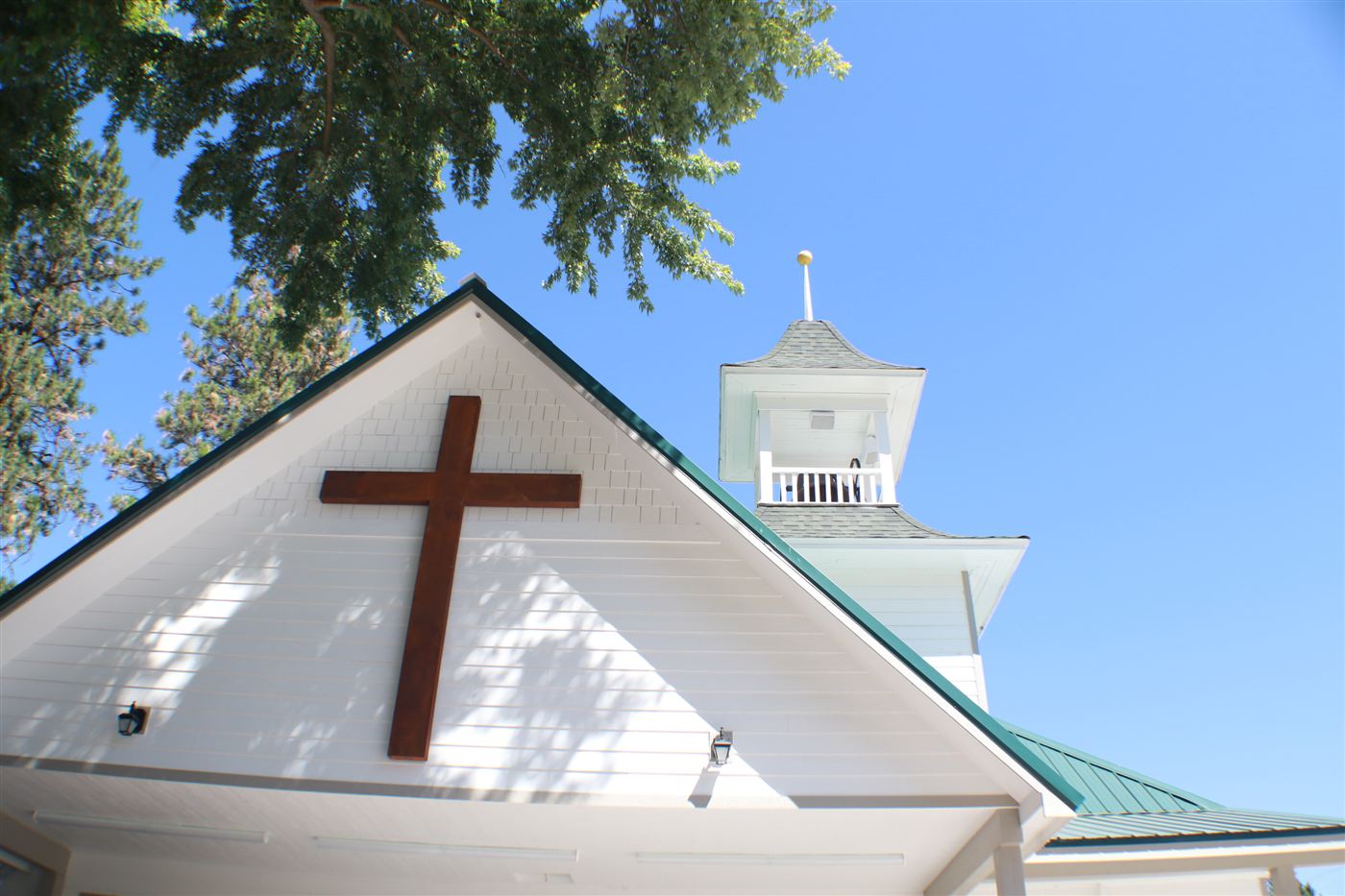 The wooden cross on the front of Cedonia Community Church